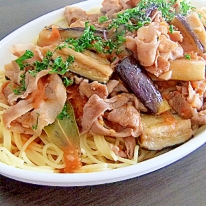 絶対美味しい★茄子と豚バラのトマト風味パスタ